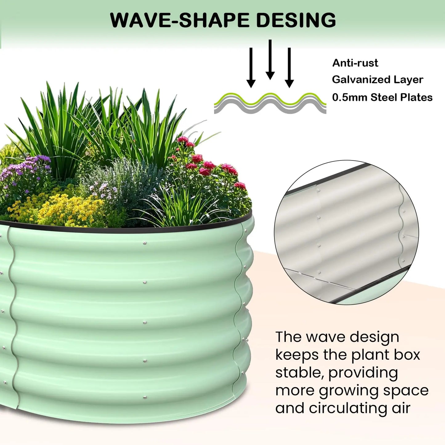 2-Pack Oval Galvanized Steel Raised Garden Bed- Open Base/Safety Edge