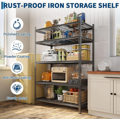 Garage Shelving - 2200 LBS Extremely Sturdy, Adjustable Metal Shelving 5 Tier Storage Shelves