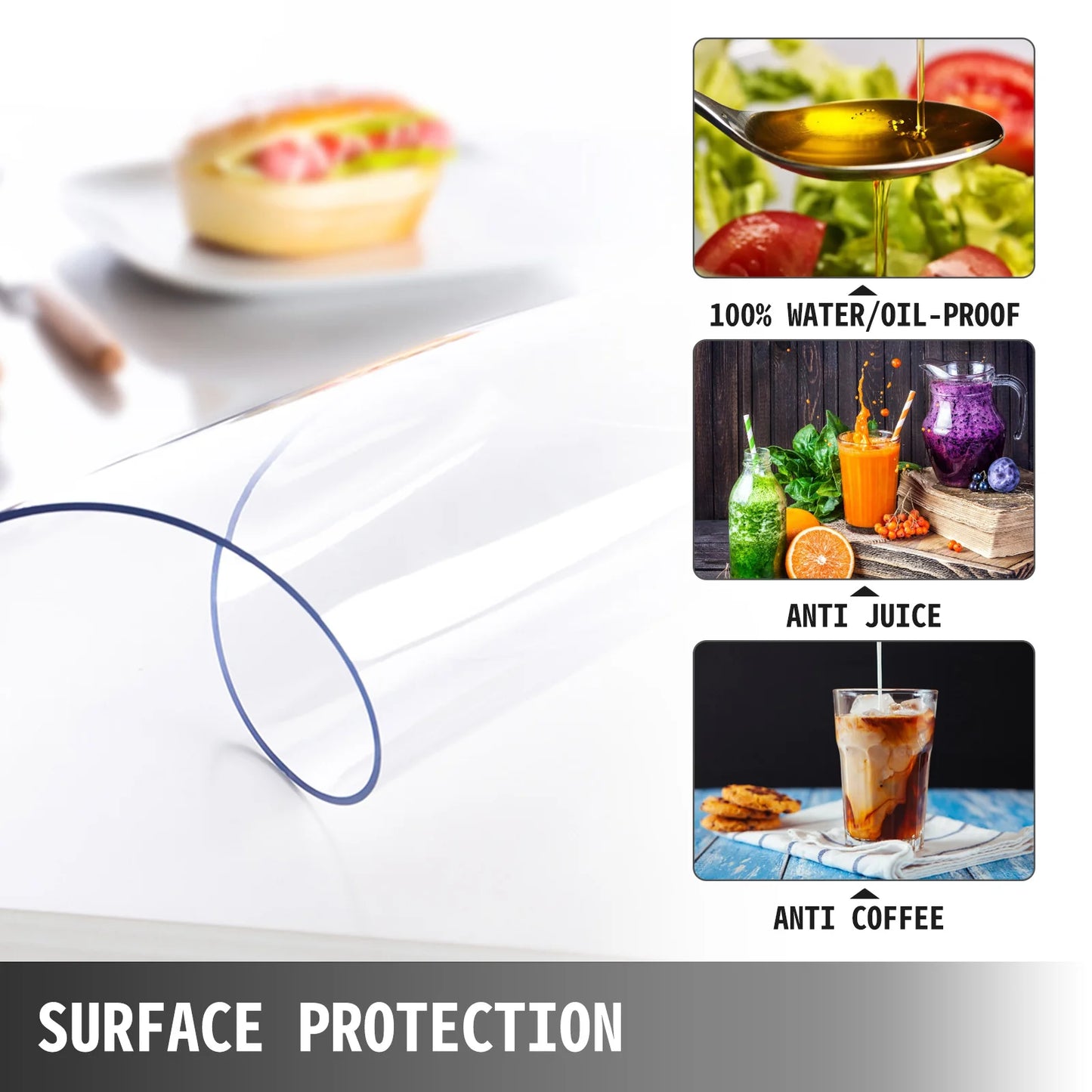 PVC Tablecloth Transparent 1.5mm- 2mm Waterproof/Oilproof Plastic Cover