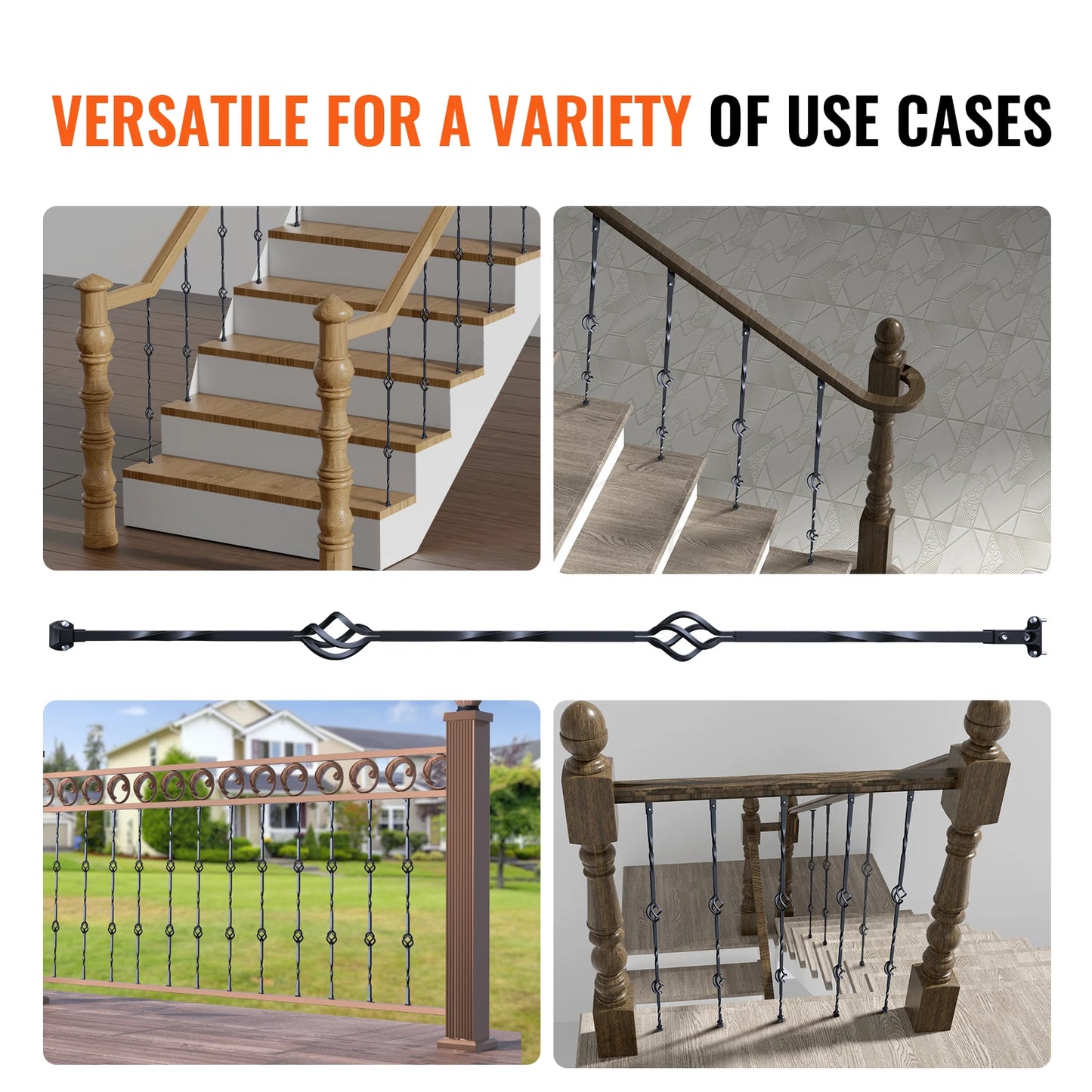 Staircase Metal Balusters- Galvanized Banister Spindles w/ Hollow Baskets Spiral