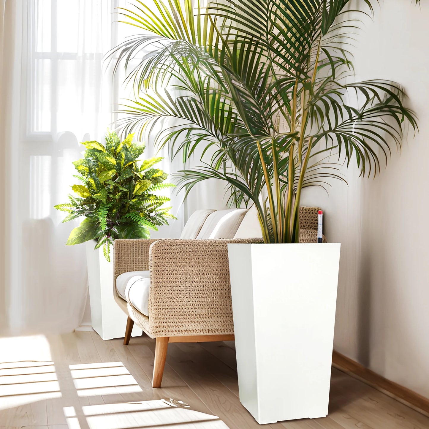 2 PCS- 22.4 in. Planter-Indoor/Outdoor Taper Planter w/ Shelf Insert-Plastic
