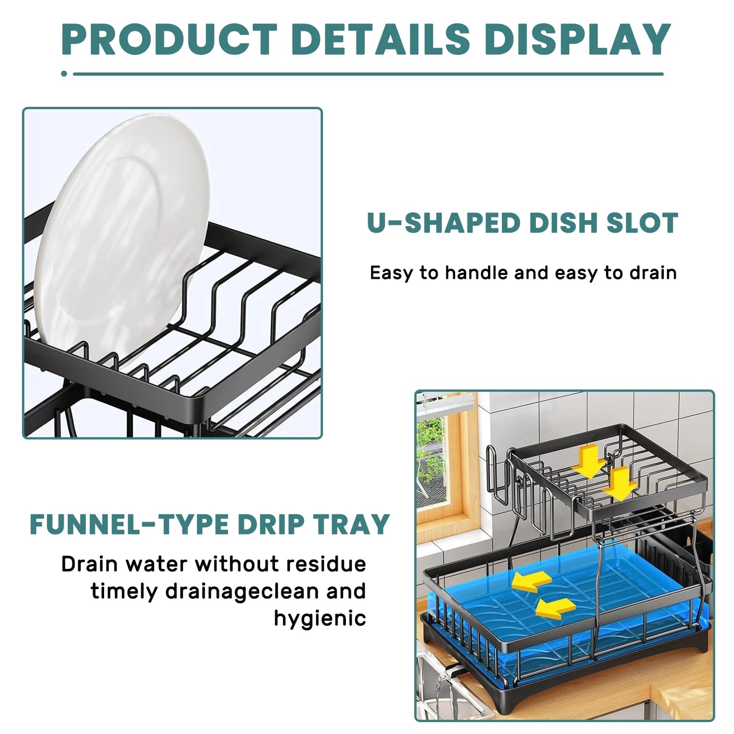 Large 2-tier dish drying rack, removable dish draining rack