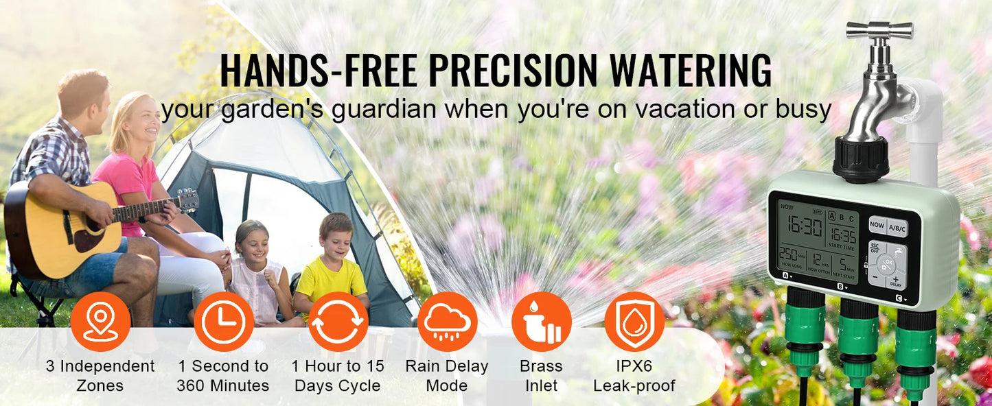 3 Outlets Hose-3 Independent Watering Zones- Watering Sprinkler Timer