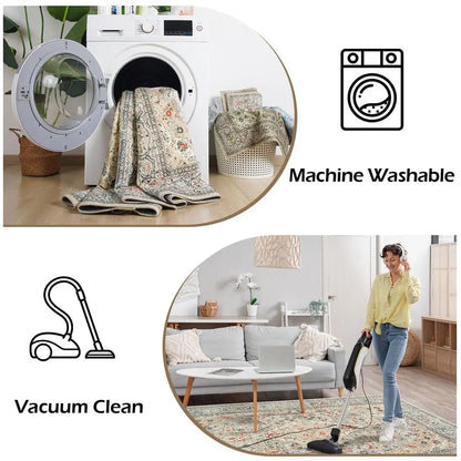 4x6, Beige Area Rugs Non-Slip, Washable, Low Pile Carpet with Rubber Backing