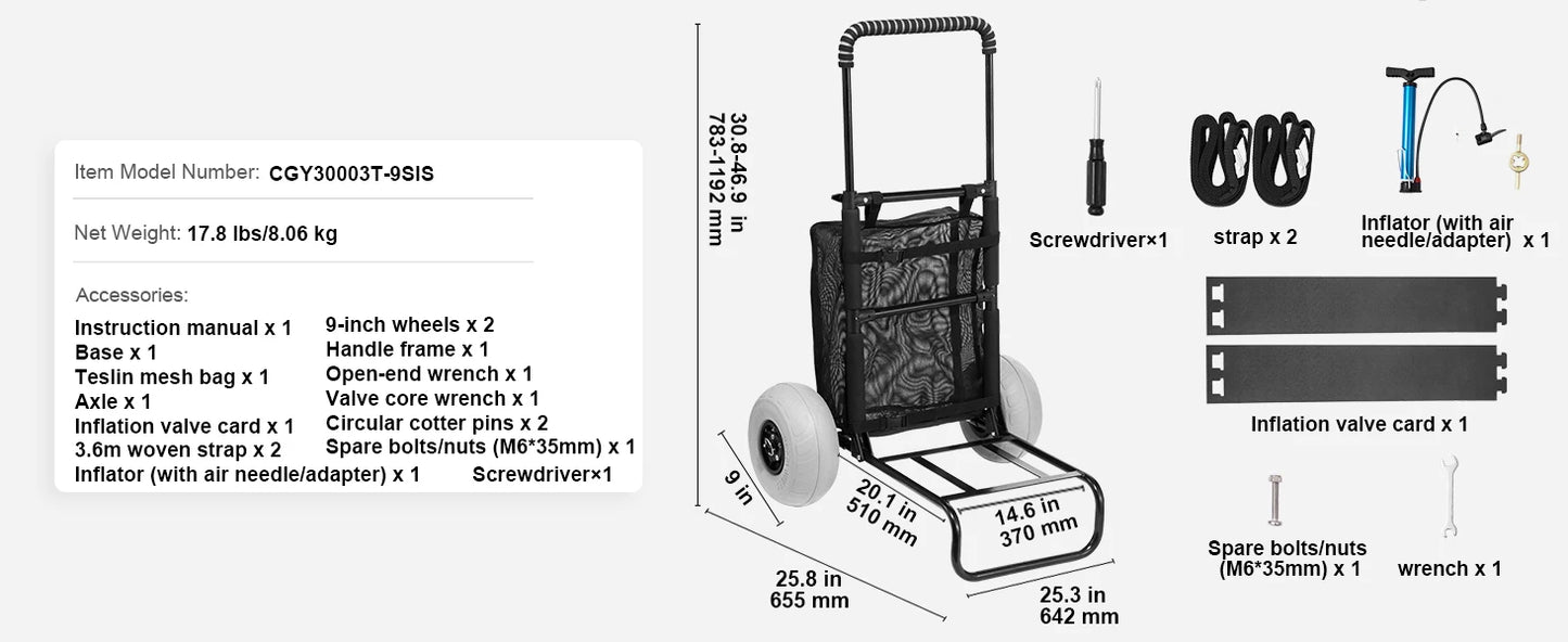 Beach Dolly with Big Wheels for Sand- Folding