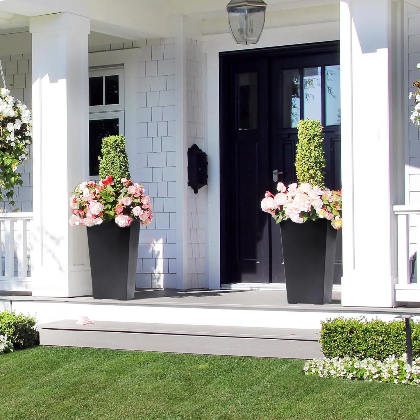 2 PCS- 22.4 in. Planter-Indoor/Outdoor Taper Planter w/ Shelf Insert-Plastic