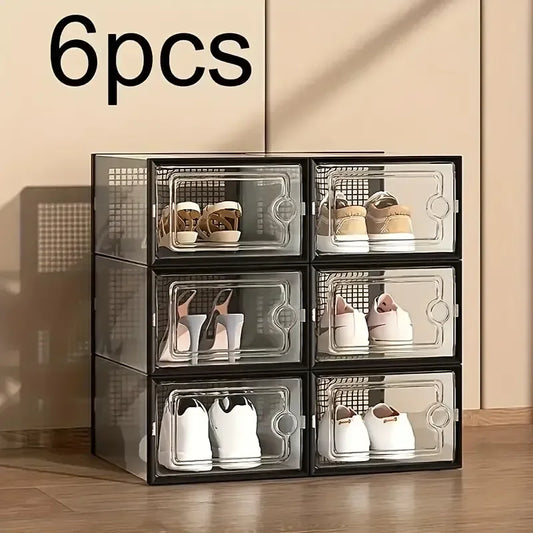 6/12 thick transparent shoe boxes with lids, foldable and stackable