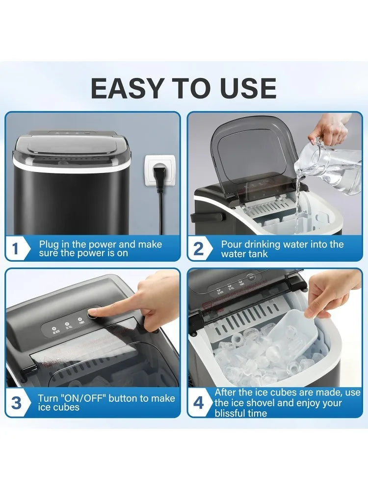 Ice Maker for Countertop, 6 Mins 9 Ice Cubes, 26lbs Ice/24H, Self-Cleaning,