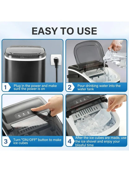 Ice Maker for Countertop, 6 Mins 9 Ice Cubes, 26lbs Ice/24H, Self-Cleaning,