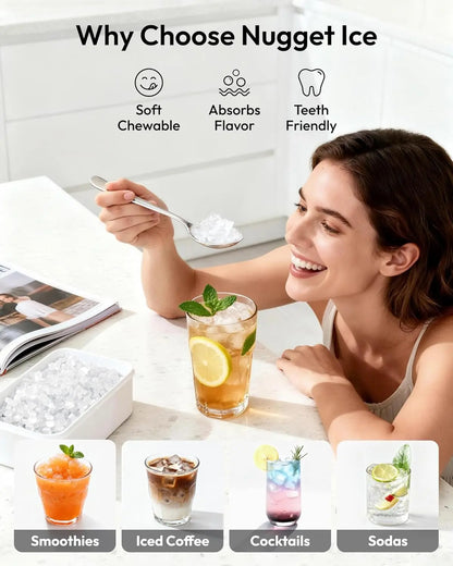 Nugget Ice Maker Countertop with Handle, in 6 Mins, 35lbs Per Day, Auto-Cleaning