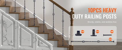 Staircase Metal Balusters- Galvanized Banister Spindles w/ Hollow Baskets Spiral