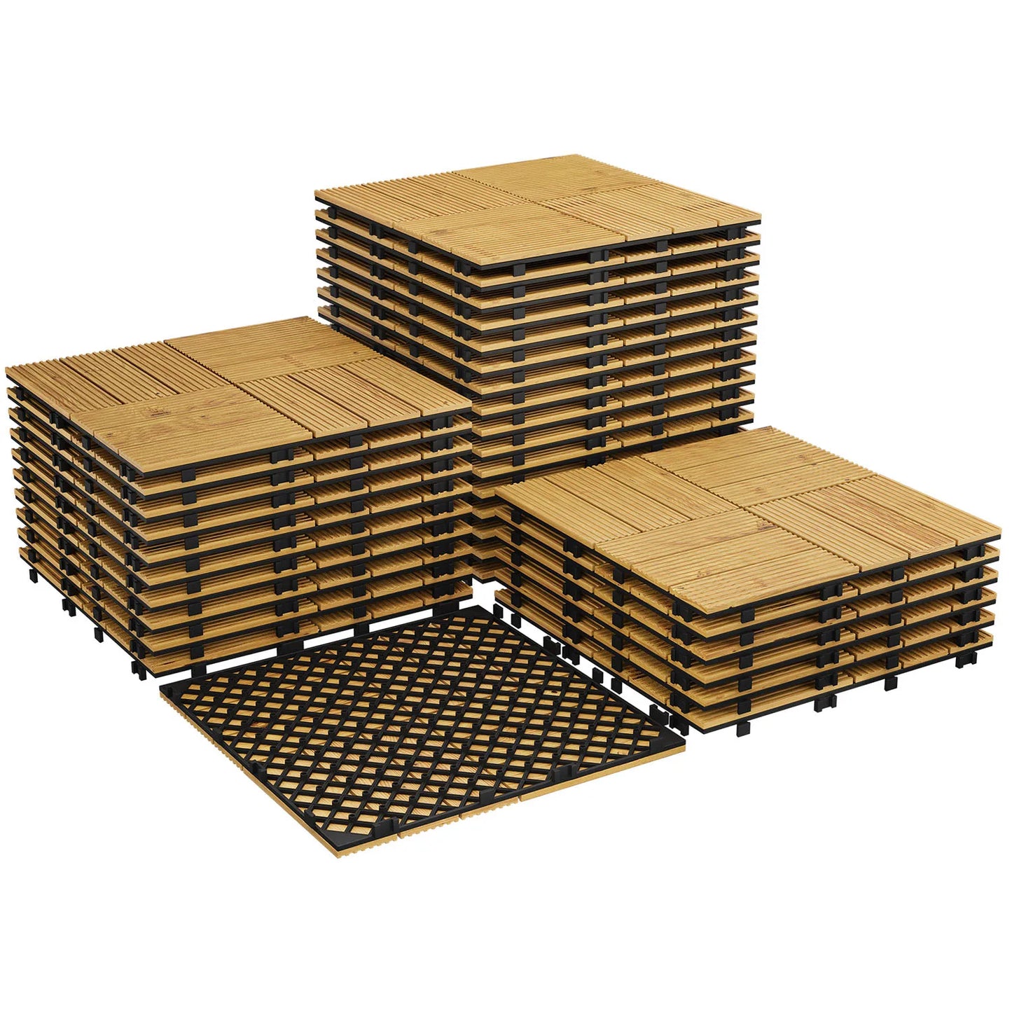 Acacia Wood Connected Deck Tiles for Patio & Outdoor 12"x12" Weatherproof Non-Slip