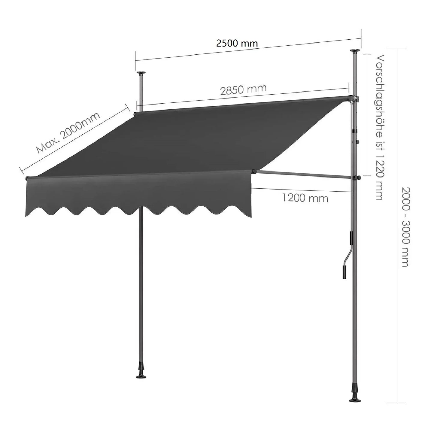 Outdoor Patio Awning Sunshade Shelter, Manual Retractable Awning/Canopy