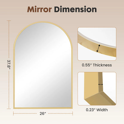 JHK 26"x38" Arched Metal Framed Wall  Hanging Mirror Glass Mirror