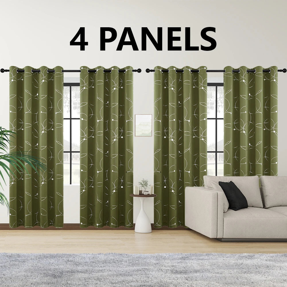 4PCS Blackout Curtains with Grommets Thermal Insulated Circle And Dots Foil Printed