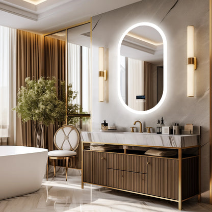 LED Lighted Bluetooth Bathroom Mirror with Time Date Display Anti-fog