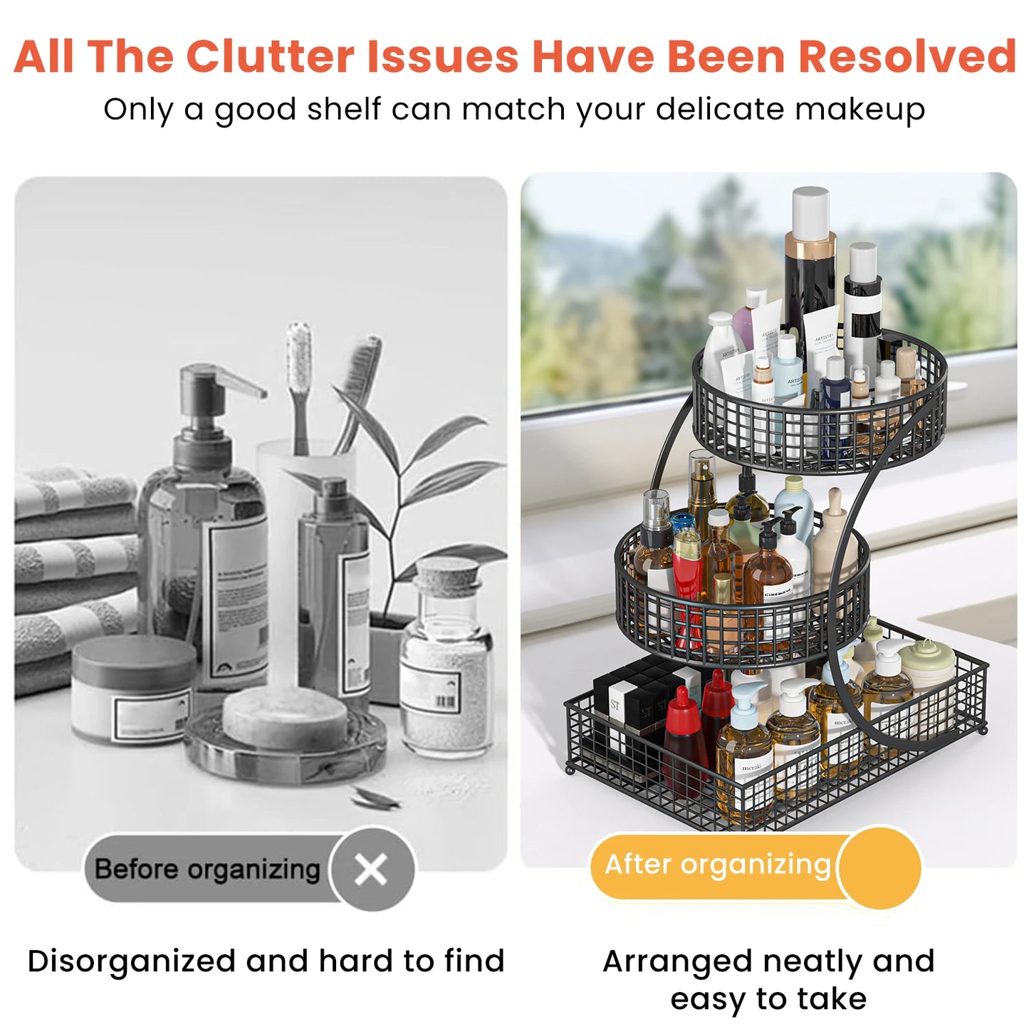 3-Tier Round Metal Storage Rack Bathroom. Kitchen