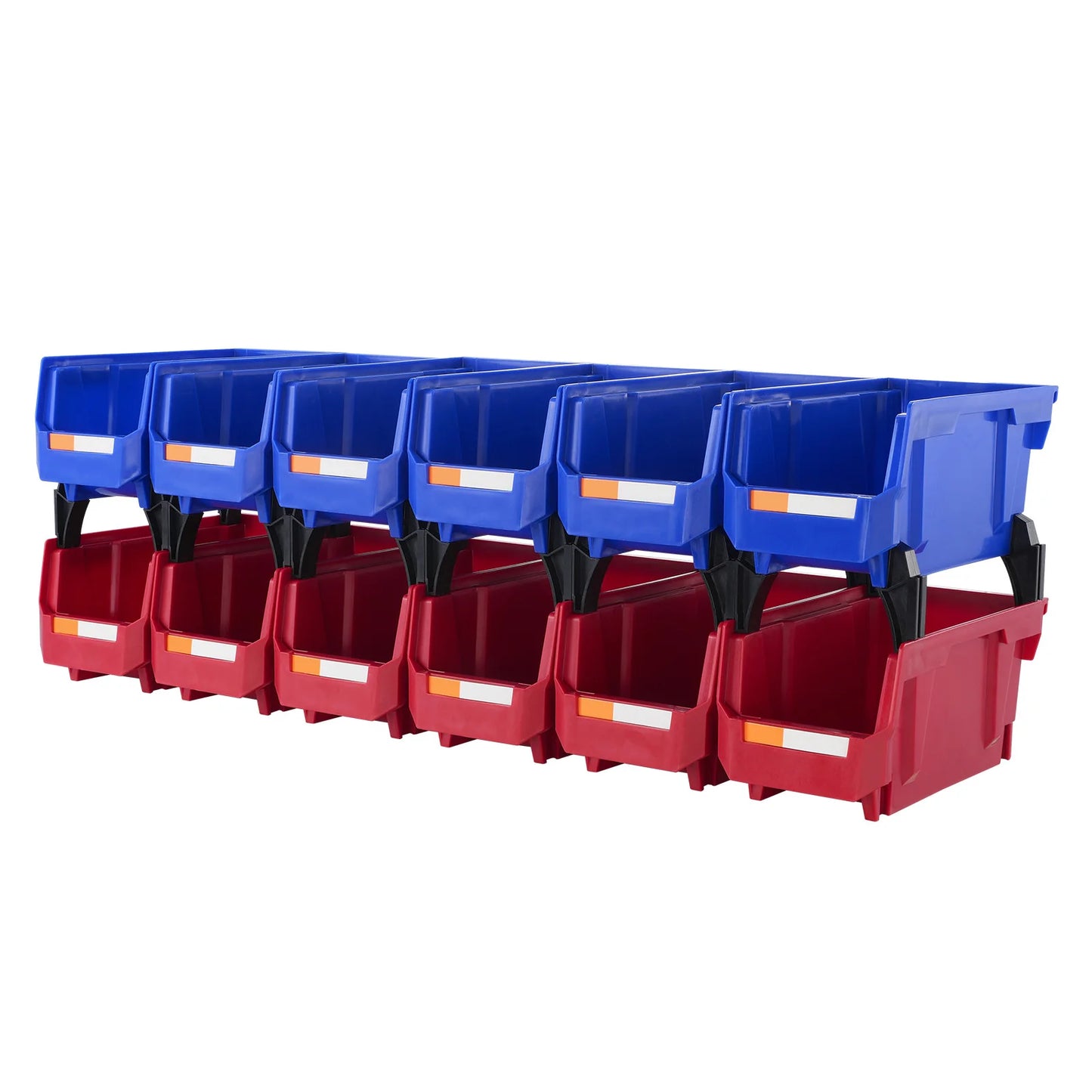 Stackable Plastic Garage Tool Storage Box Organizer Bin for Garage- 12pcs 5x5x10in Blue/Red