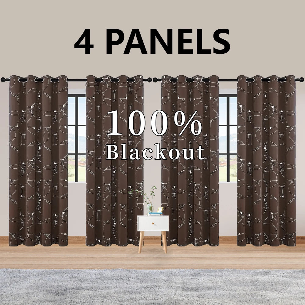 4PCS Blackout Curtains with Grommets Thermal Insulated Circle And Dots Foil Printed