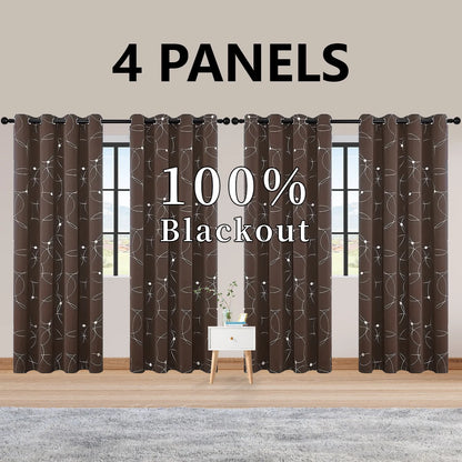 4PCS Blackout Curtains with Grommets Thermal Insulated Circle And Dots Foil Printed