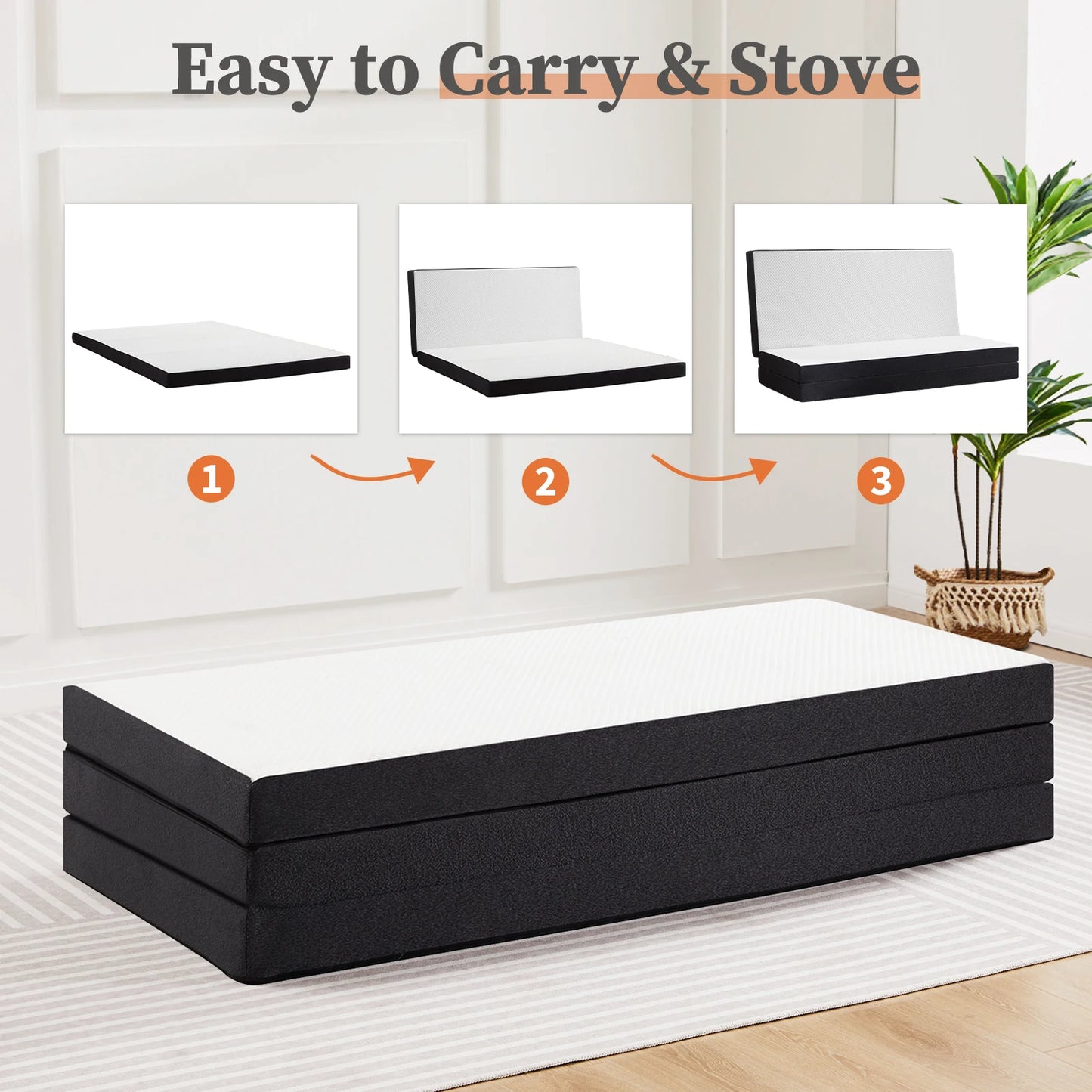 3-4Inch Soft Mattress Tri-Fold Memory Foam Mat