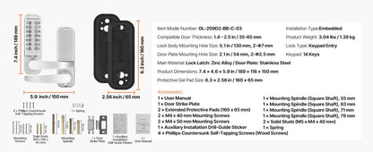 Mechanical Keyless Entry Door Lock 14 Key