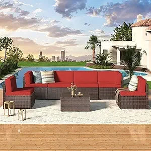 7 Piece Outdoor Patio Furniture Set, PE Rattan Outdoor Wicker Sectional Furniture