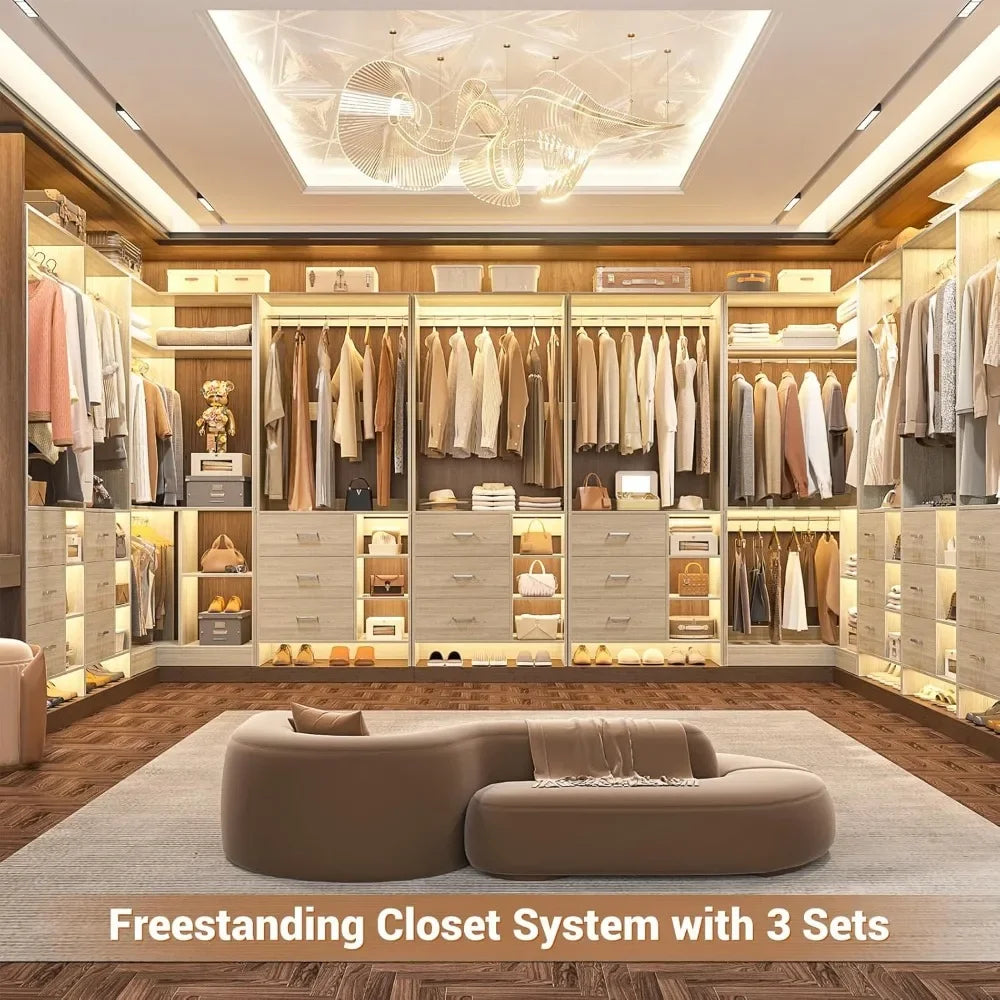 Closet System, 6 Drawers, 4 Hanging Rods & L-Shaped
