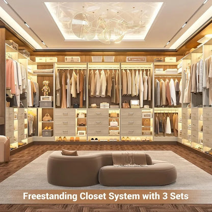 Closet System, 6 Drawers, 4 Hanging Rods & L-Shaped