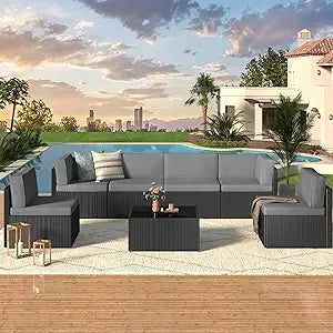 7 Piece Outdoor Patio Furniture Set, PE Rattan Outdoor Wicker Sectional Furniture