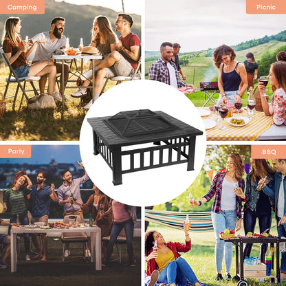 Steel Fire Pits for Outside, 32'' Square Wood Burning