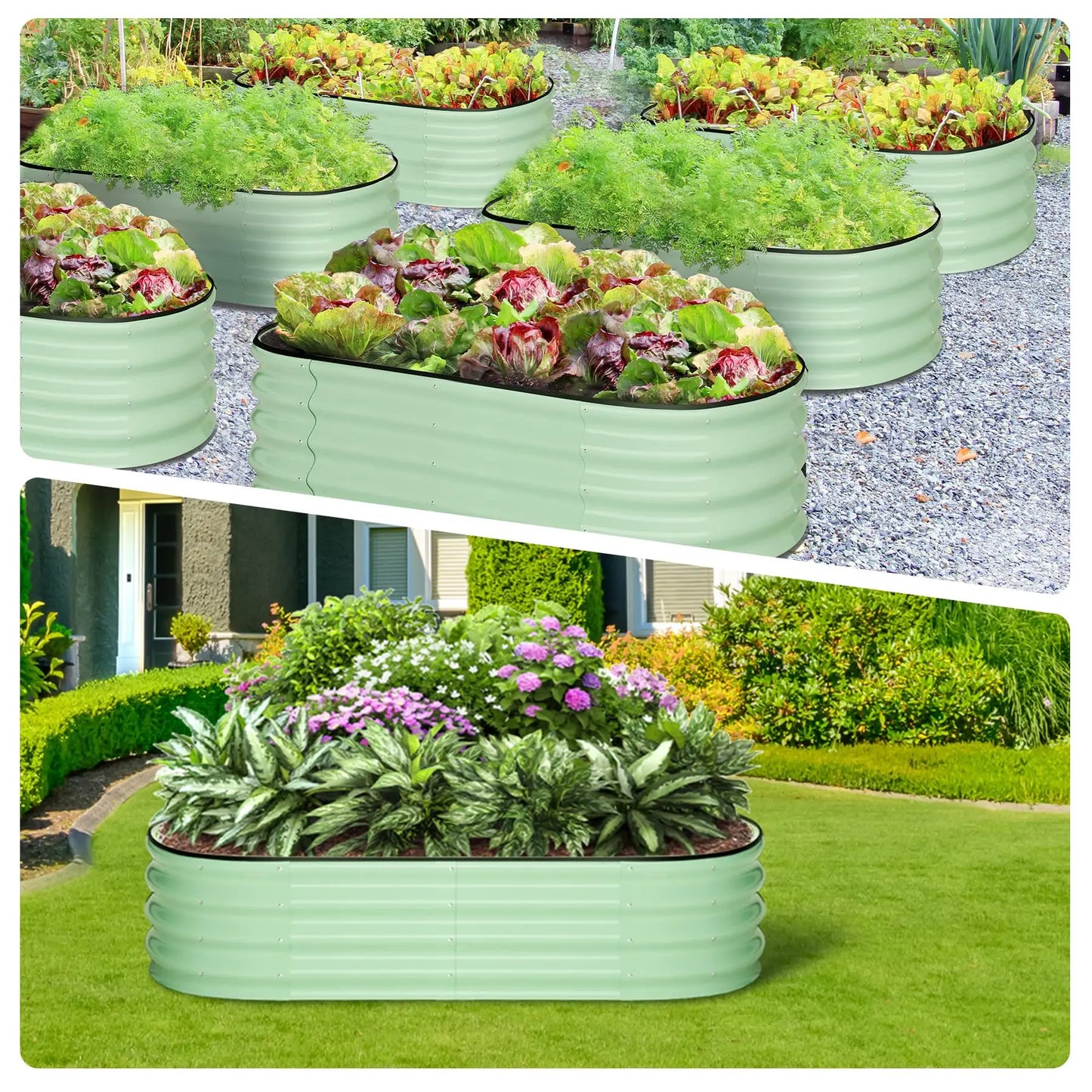 2-Pack Oval Galvanized Steel Raised Garden Bed- Open Base/Safety Edge