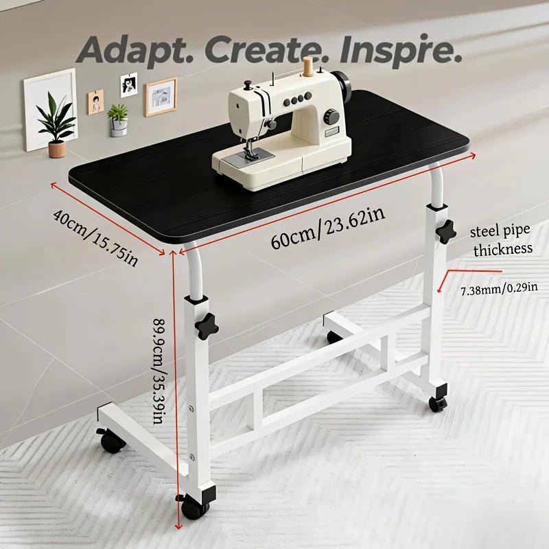 Adjustable Height Mobile Table with Lockable Wheels & Folding