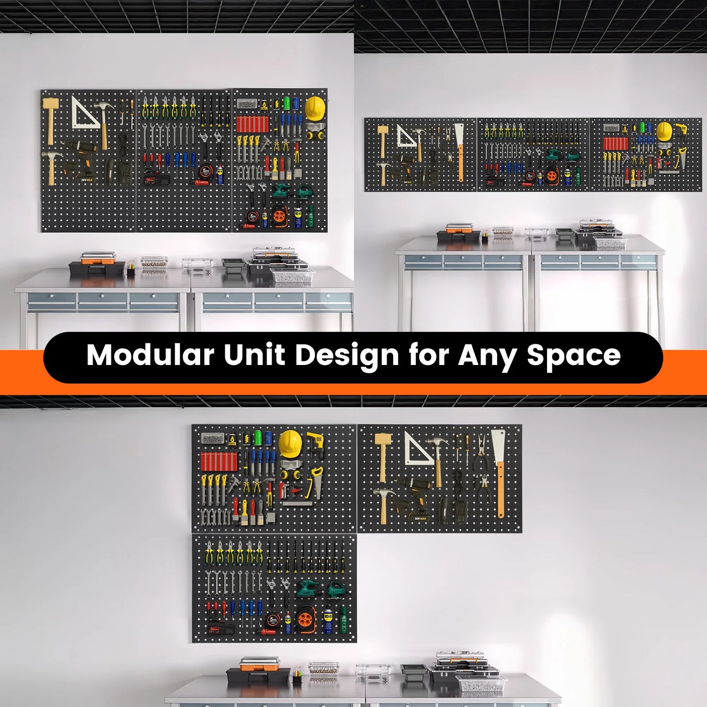 3pcs 24"×16" Metal Pegboard Black w/30 Hooks