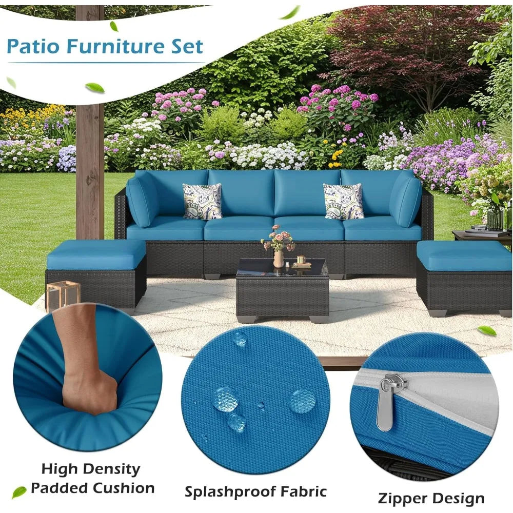 7 Piece Outdoor Patio Furniture Set, PE Rattan Outdoor Wicker Sectional Furniture