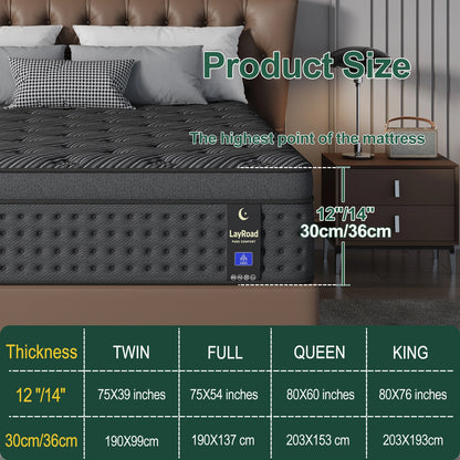 12"/14"Mattress in a Box Hybrid Spring Memory Foam,Euro Top