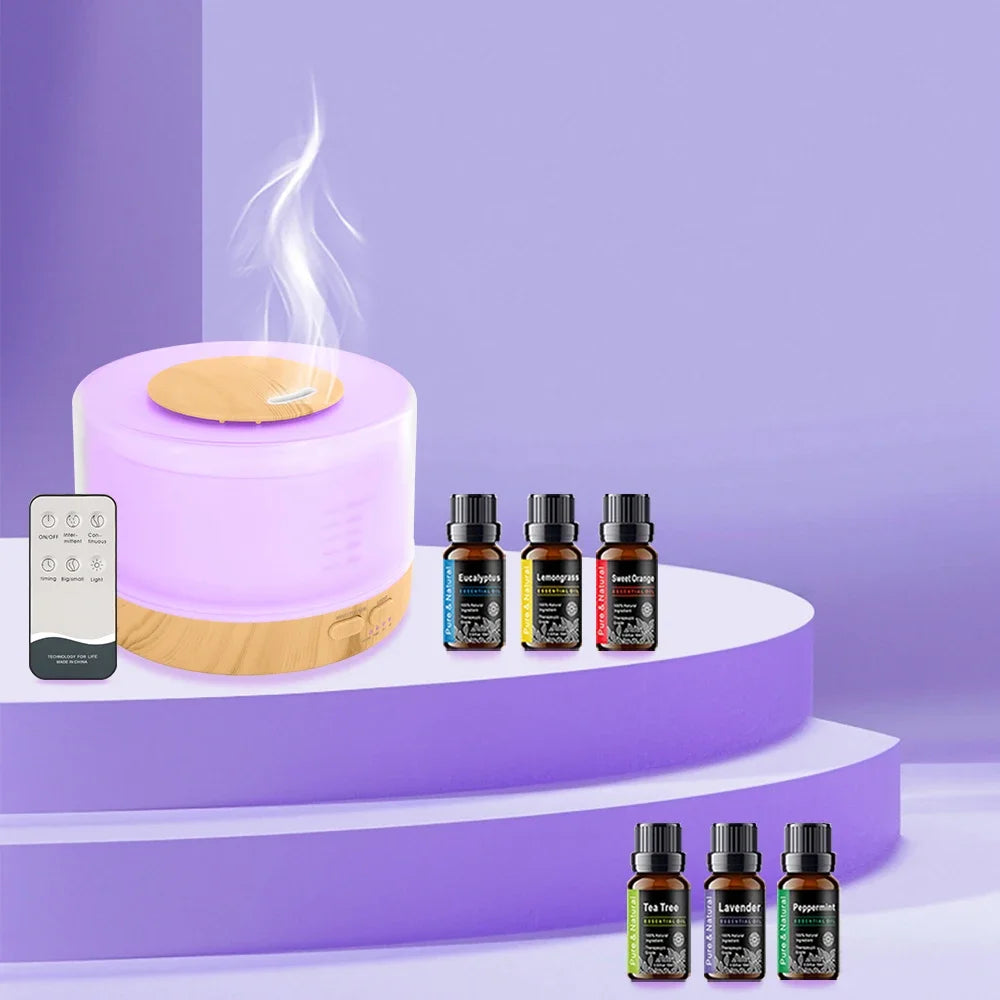 Ultrasonic Diffuser 16.91oz Capacity, Timer, BPA-Free - Complete with 6 Aromatherapy Oils