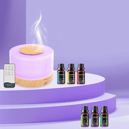 Ultrasonic Diffuser 16.91oz Capacity, Timer, BPA-Free - Complete with 6 Aromatherapy Oils