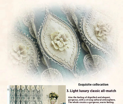 Luxury Vintage-Style Embroidered Curtain 3D Relief Dual-Layer Design for Privacy