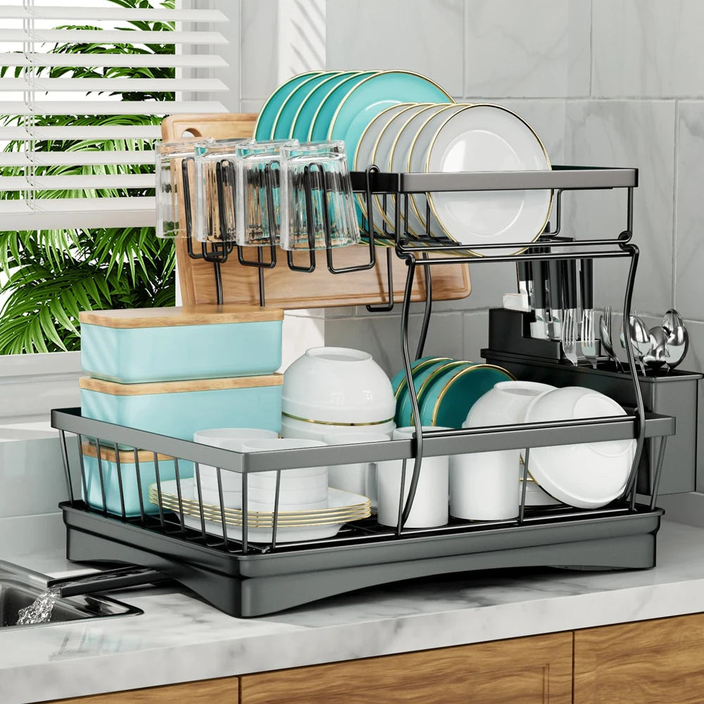 Large 2-tier dish drying rack, removable dish draining rack