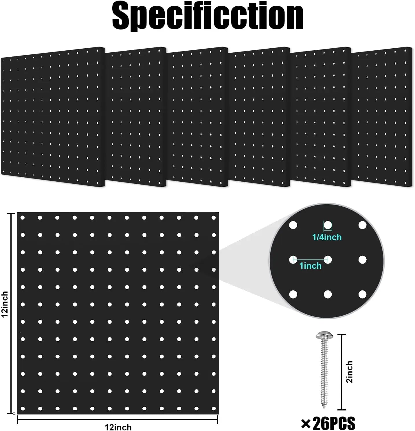 6 Pack 12x12 Black Metal Pegboard Panels w/Bent Frame, Heavy Duty