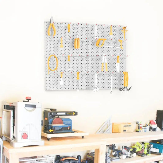 Metal Pegboard Panels and Hooks for Garage, Workbench, Shop, Shed Tool Organizer