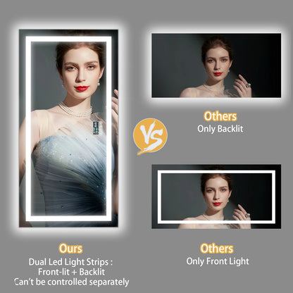 LED 48x24 Mirror with Dual Lights, Anti-Fog, Bluetooth Speaker, 3 Colors Temperature & Dimmable