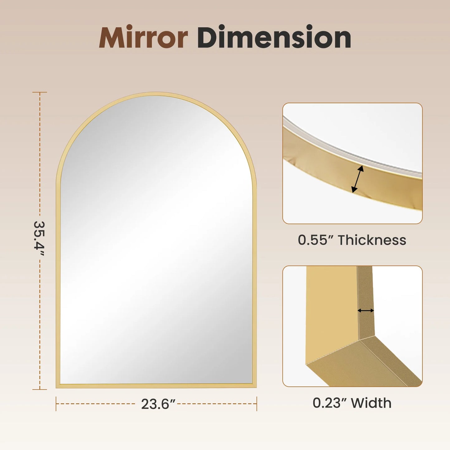 JHK 26"x38" Arched Metal Framed Wall  Hanging Mirror Glass Mirror