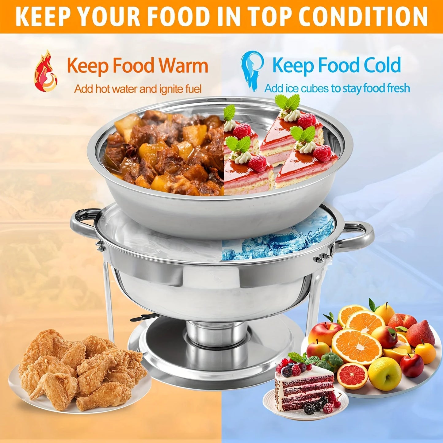 1/2/4/6/8 Packs 5-Qt Stainless Steel Chafing Dish