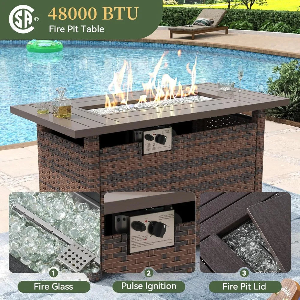 7 Piece Patio Furniture Set with Wide Armrests & 44” Fire Pit Table