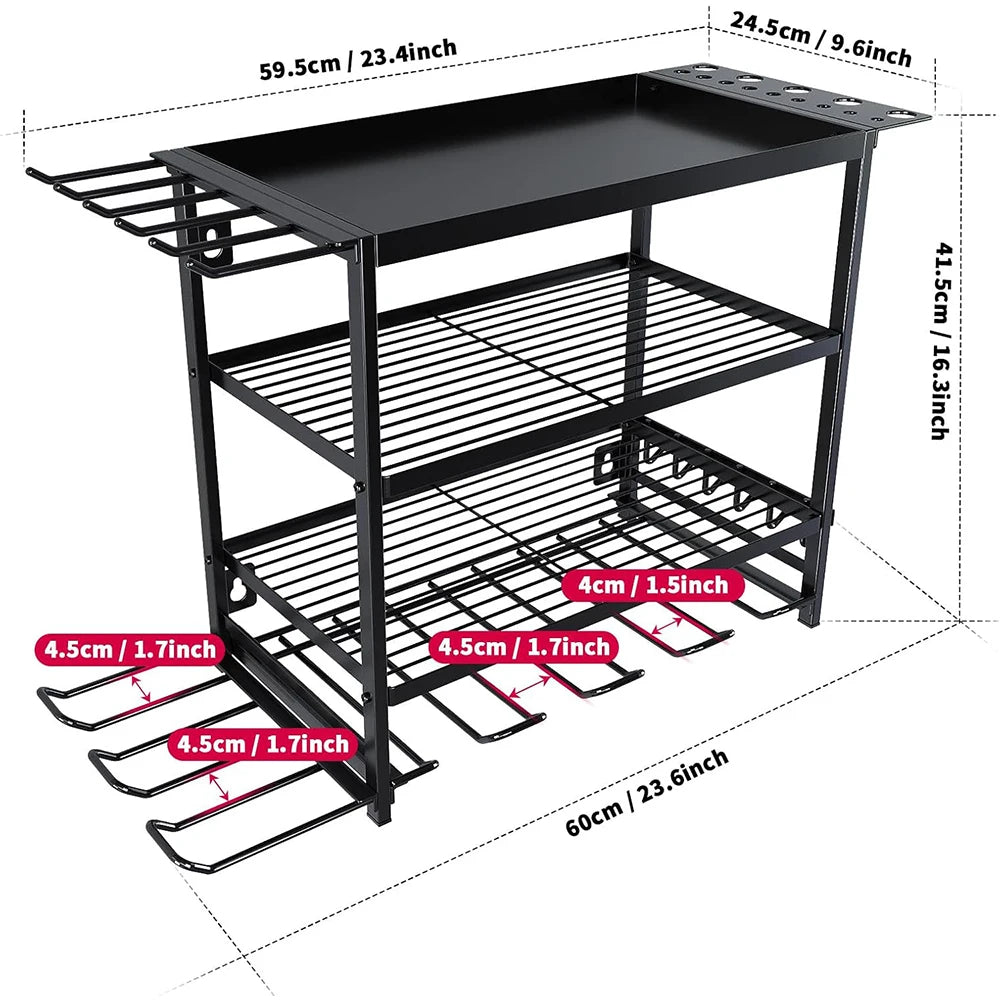 Power Tool Organizer 4 Layer Wall Mounted Storage Rack w/Hooks Heavy-Duty Drill Holder