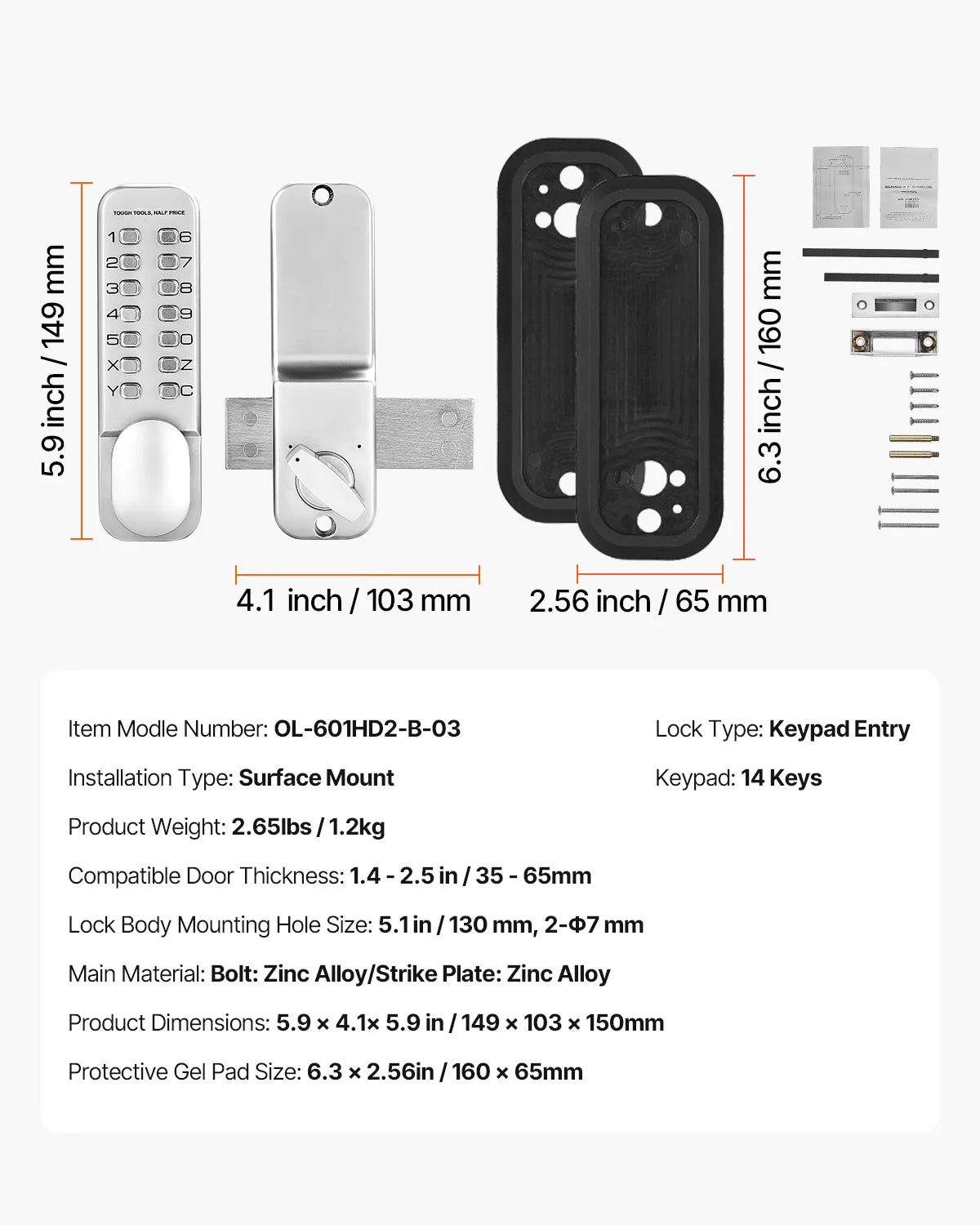Mechanical Keyless Entry Door Lock 14 Key