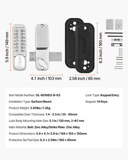 Mechanical Keyless Entry Door Lock 14 Key