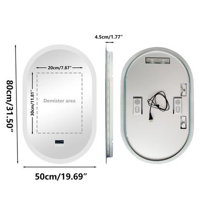 LED Lighted Bluetooth Bathroom Mirror with Time Date Display Anti-fog